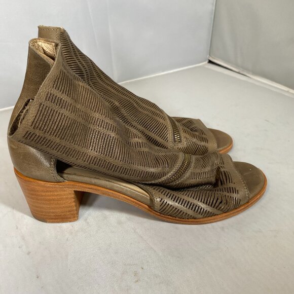 Anthropologie Baske California Azalea Taupe Leather Peep Booties 8 - Picture 1 of 4
